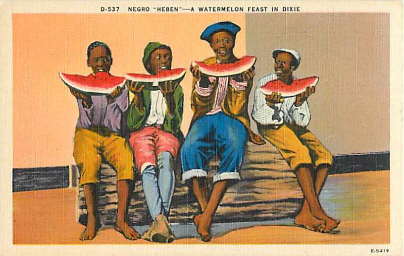 Young Black Boys Watermelon Feast in Dixie, Linen