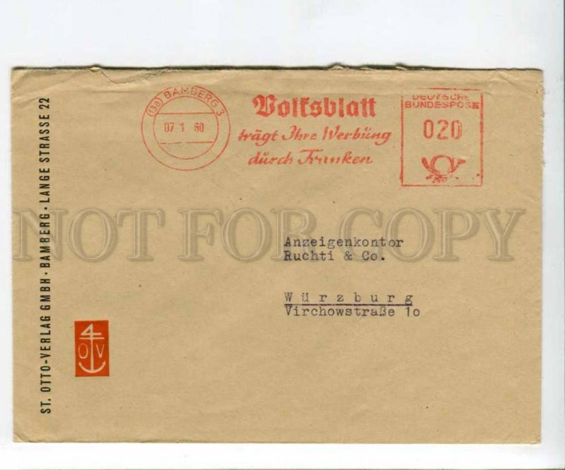 290497 GERMANY 1960 year Bamberg Volfsblatt Postage meter COVER