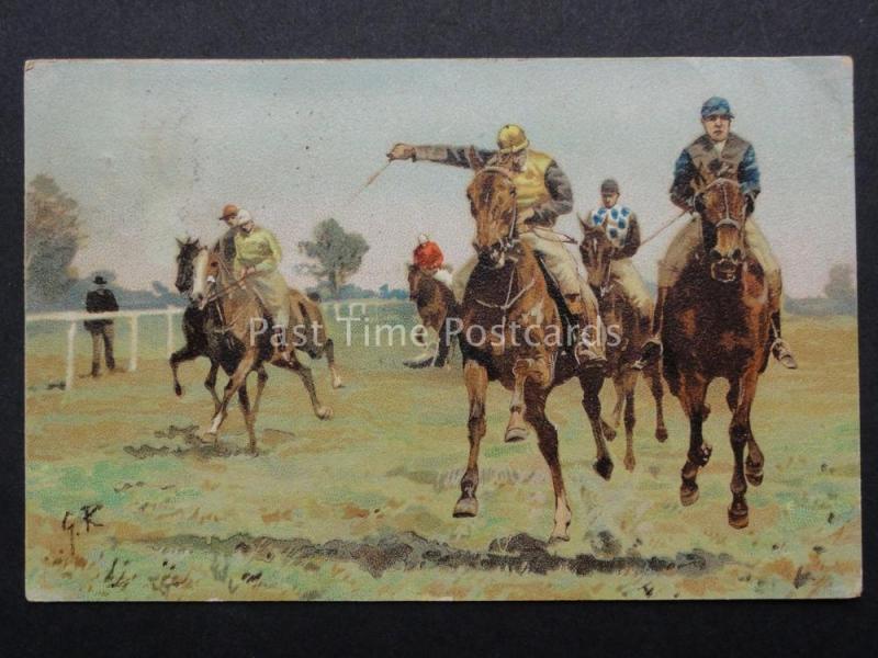 JOCKEY & HORSE RACE - Artist G.K. c1904 Old Postcard by H...