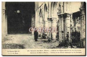 Postcard Old Army Sermaize les Bains Interior of the church destroyed by German