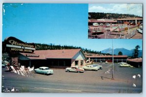 Flagstaff Arizona AZ Postcard Flamingo Motor Hotel Restaurant Route 66 Dual View
