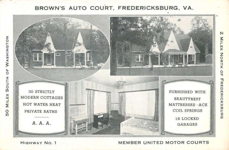 Fredericksburg Virginia Browns Auto Court Multiview Antique Postcard K34733