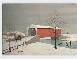 Postcard Dutch Art Wintertime Amish People Pennsylvania USA