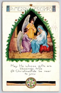 Christmas~Art Deco~Angels w/Mother & Child~c1910 Whitney Made Vintage Postcard
