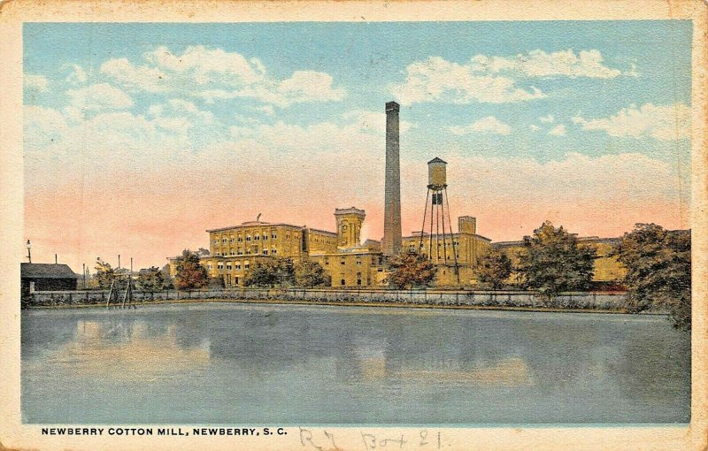 NEWBERRY SOUTH CAROLINA~NEWBERRY COTTON MILL 1920 PSMK POSTCARD