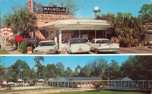 Hardeeville SC Magnolia Restaurant & Motel Old Cars in 1962, Duo View Postcard