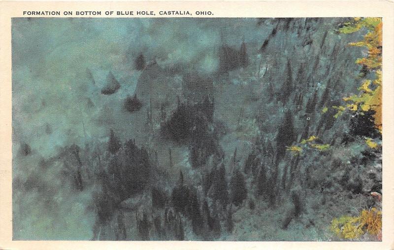 Castalia Ohio~Formation on Bottom of Blue Hole~Info on Back~Woolson MGR Postcard