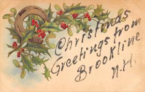 Brookline New Hampshire Christmas Greeting Horseshoe Antique Postcard K93748