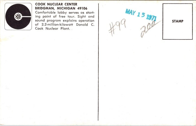 Cook Nuclear Center Brideman Michigan MI Lobby Postcard VTG UNP Vintage Unused  