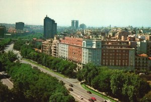 Vintage Postcard Castellana Hotel Buildings Street View Madrid Spain