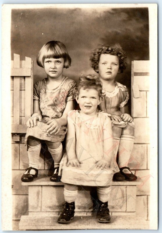 c1910s Group Little Girls RPPC Children Portrait Cute Real Photo Postcard A174