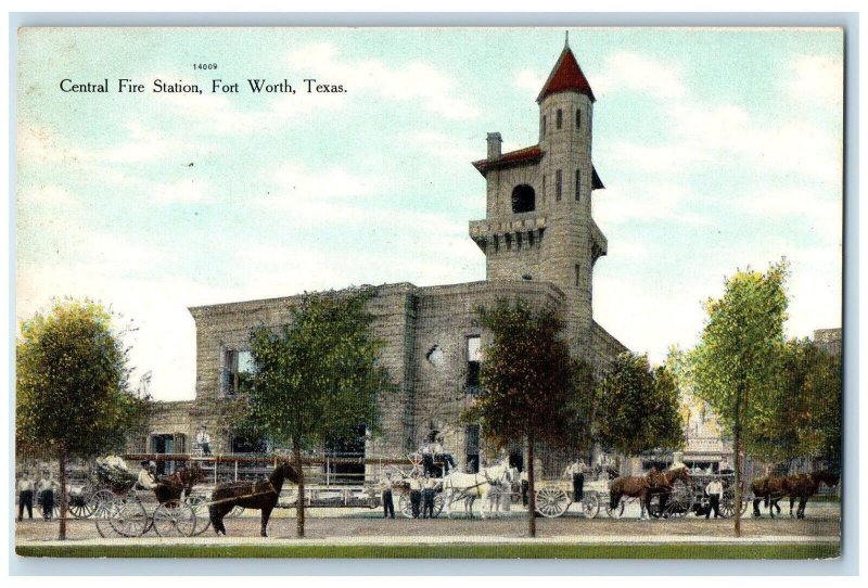 c1910 Central Fire Station Fort Worth Texas TX Antique Unposted Postcard 