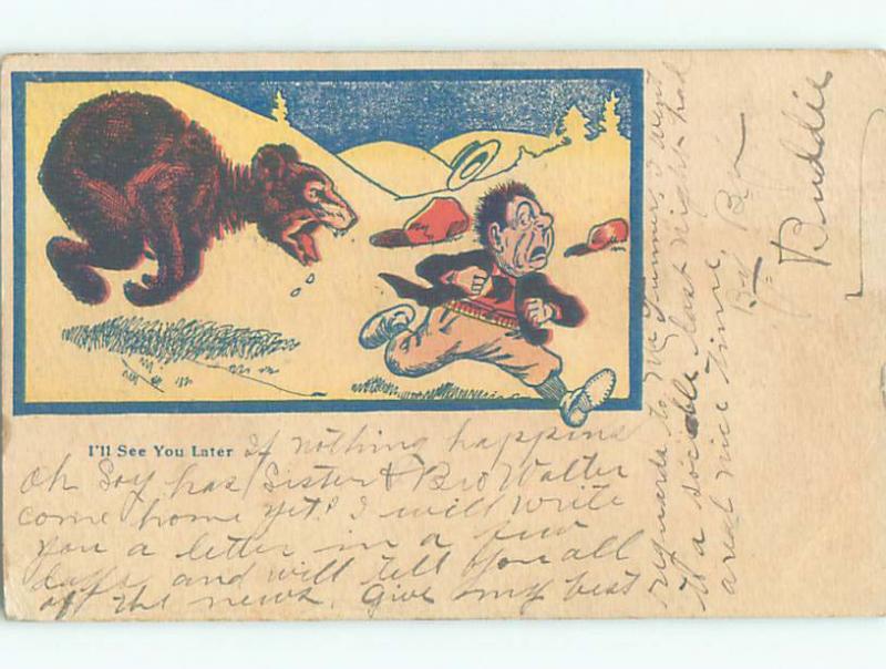 Pre-Linen comic BEAR CHASES MAN k3636