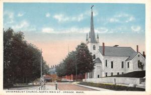 Orange Massachusetts Universalist Church Street View Antique Postcard K27886