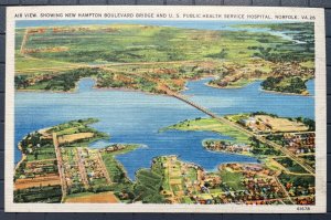 Vintage Postcard 1930-45 Air View Hampton Brdg Public Health Hospital Norfolk VA