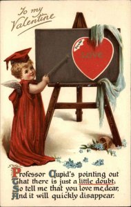 Valentine Cupid as Scholar in Cap & Gown Ernest Nister c1910 Postcard