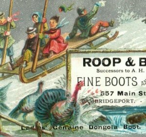 1880s Christmas Roop & Byam Ladies' Dongola Boots Winter Scenes Lot Of 4 P229