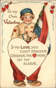 Nister No. 1872 Valentine Little Dutch Boy with Flag c1910 Vintage Postcard