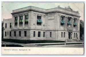 c1910 Lincoln's Library Exterior Building Springfield Illinois Vintage Postcard