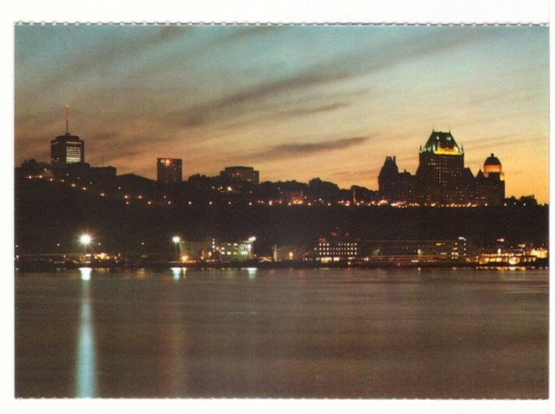 St Lawrence River, Chateau Frontenac, Quebec City, Chrome Night View Postcard