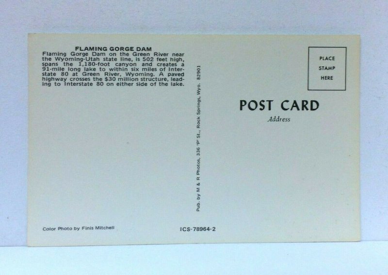 Flaming Gorge Dam Utah On Green River Postcard 