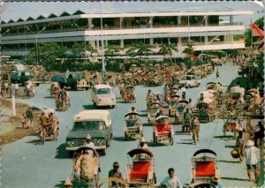 Surabaya, Indonesia  STREET SCENE & SHOPPING CENTER Rickshaw~VW Van 4X6 Postcard