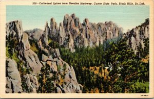 Vtg Cathedral Spires from Custer State Park Black Hills South Dakota SD Postcard