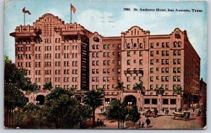 San Antonio Texas~St Anthony Hotel Street View~PM 1921~HH Tammen Vtg Postcard