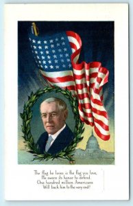 WOODROW WILSON The Flag He Loves Patriotic WWI Era c1910s Embossed Postcard