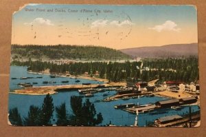 VINTAGE .01 POSTCARD 1911 USED - WATER FRONT AND DOCKS, COEUR D'ALENE, IDAHO