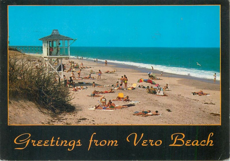 Postcard USA Florida greetings from vero beach tourists ocean sea-side waves sun