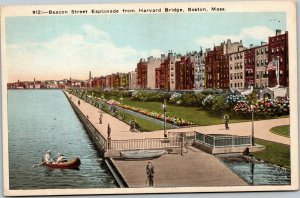 postcard Boston Massachusetts - Beacon Street Esplanade from Harvard Bridge