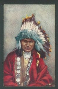 Ca 1908 Chief Red Owl Lakota W/Feathered Headdress & Decorative Regalia Mint