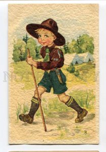 3069660 Boy SCOUT in Campaign Vintage embossed PC