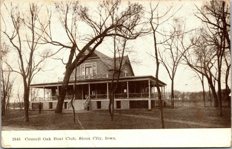 Vtg 1910s Council Oak Boat Club Sioux City Iowa IA Postcard