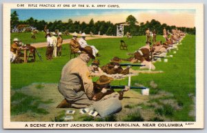 Military~Rifle Practice Scene @ Fort Jackson South Carolina~Vtg Linen Postcard