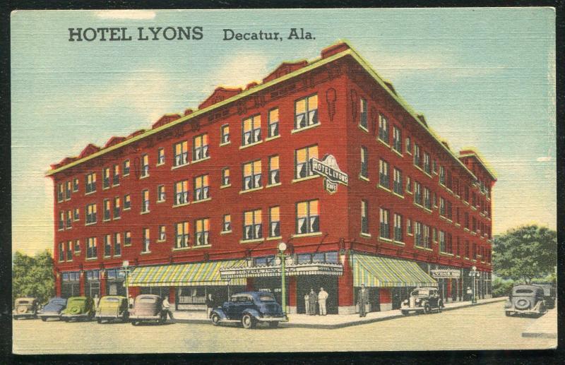 Decatur Alabama al Hotel Lyons cars autos old postcard #2