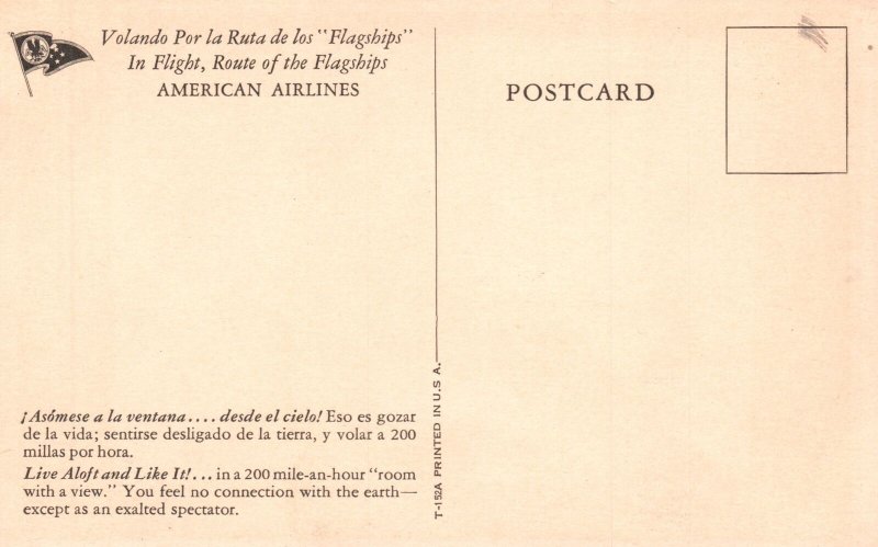Vintage Postcard Volando Por La Ruta De Los Flagships in Flight American Airline