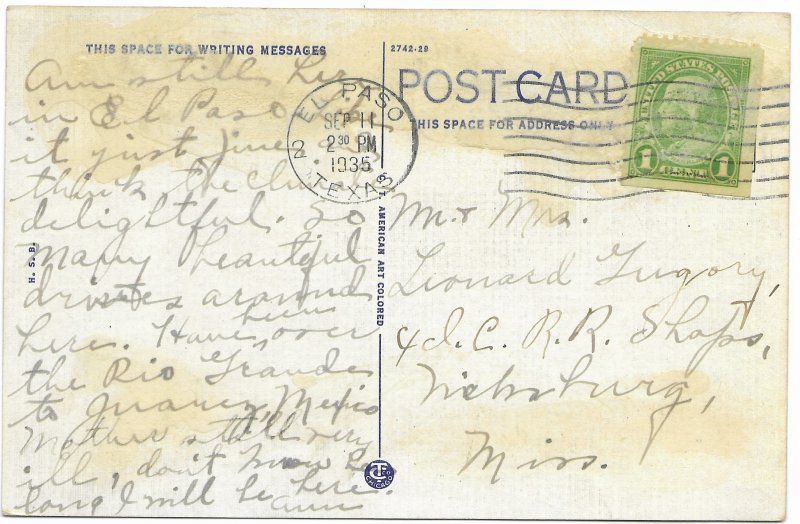US El Paso, Texas. San Jacinto Plaza.  Stamp #552a  1935