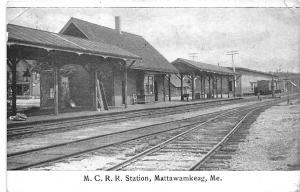 Mattawamkeag ME M.C.R.R. Train Station Railroad Depot Postcard