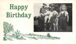 Happy Birthday AYRSHIRE BREEDERS ASSN  Two Little Girls & Calves  1958 Postcard 