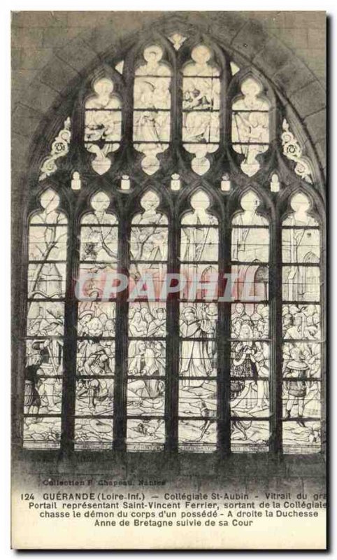 Postcard Old Guerande Collegiale Saint Aubin Stained Glass of the great porta...