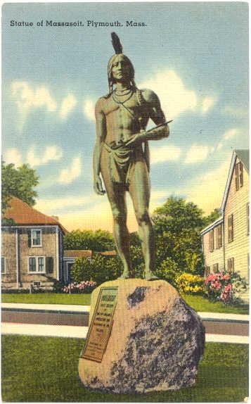 Statue of Massasoit, Indian, Plymouth, Massachusetts, MA, Linen