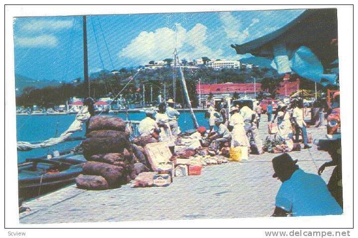Waterfront Market scene, Charlotte Amalie, St. Thomas, Virgin Islands, 40-60s