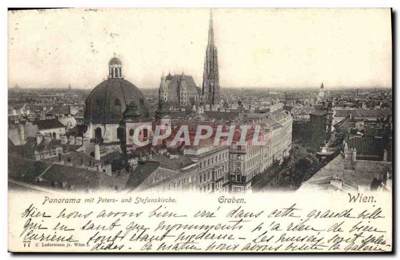 Postcard Old Graben Wien Panorama mit und Peters Stefanskirche