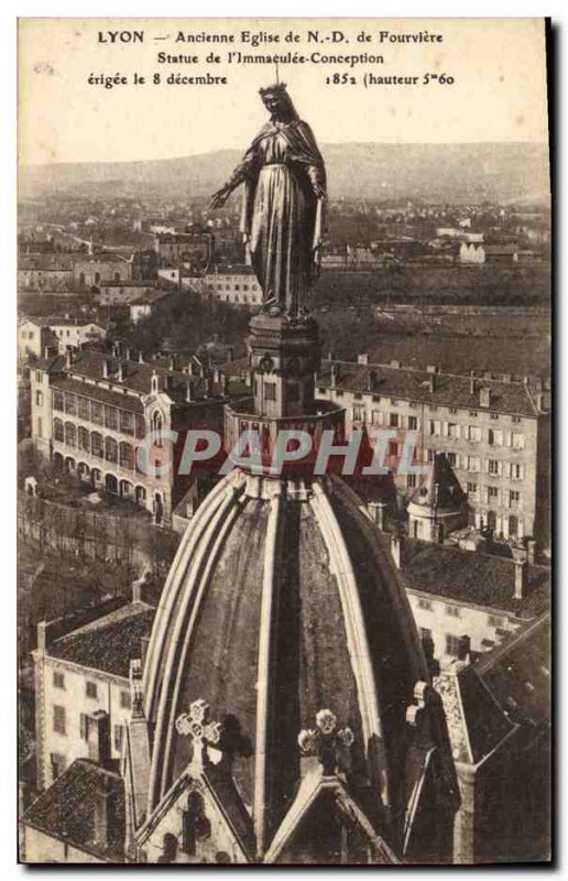 Old Postcard Lyon Ancient Church of N D Fourviere statue lmmaculle Design