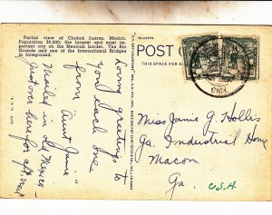 P1954 vintage postcard birds eye view of ciudad juarez mexico stamps date ?