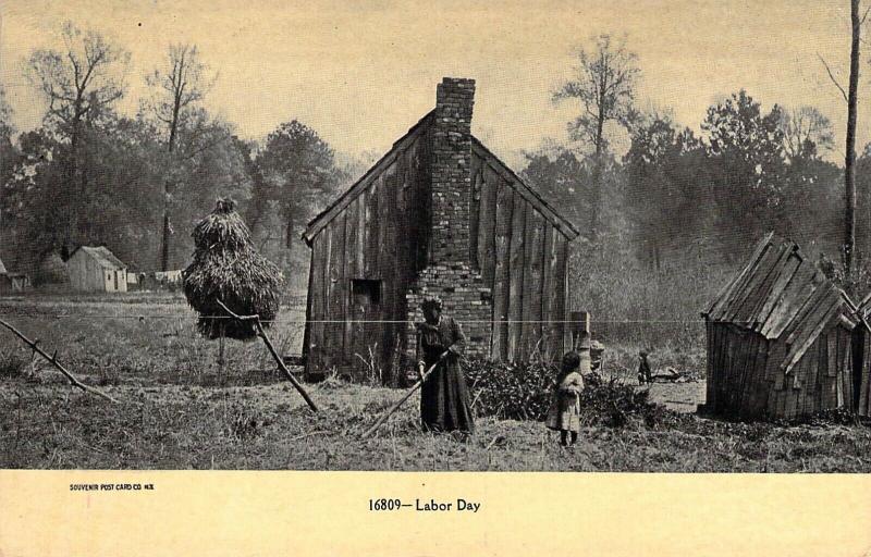 Black Americana, Black Family Farm, Labor Day,  Old Postcard 