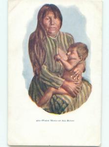 Pre-1907 NATIVE INDIAN WOMAN FEEDING CHILD AC6472