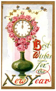New Year ,  Vase with Flowers Clock inside